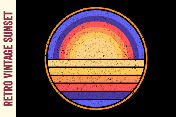 Vintage Sunset Retro Circle Grunge Ocean